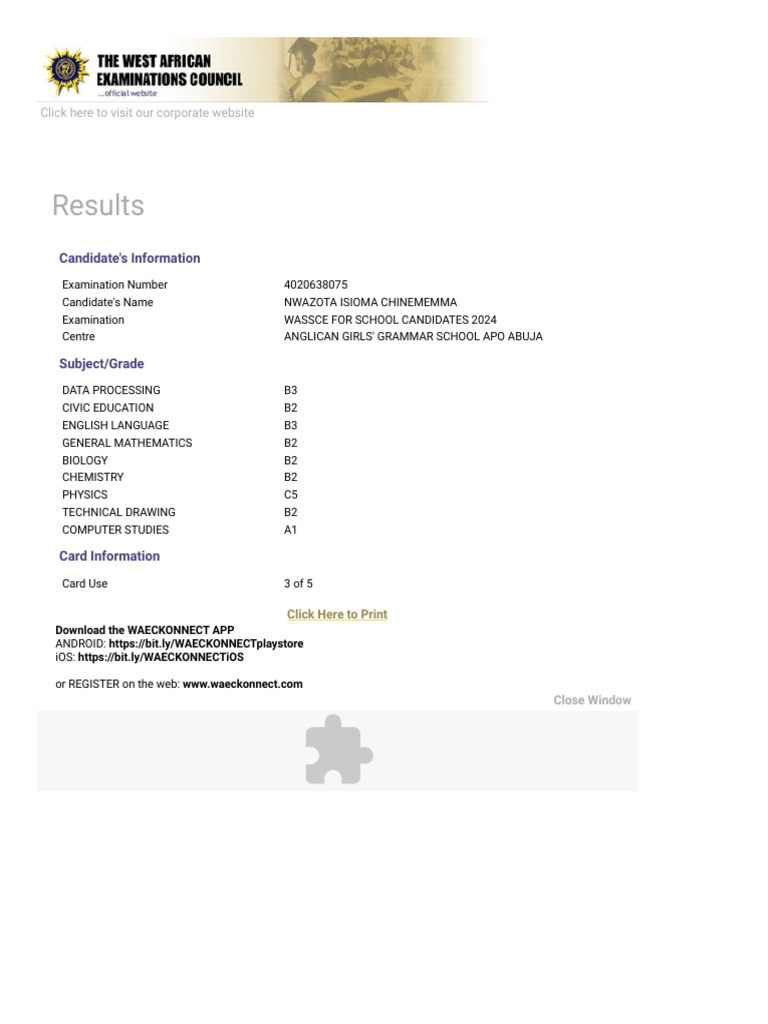 Waecdirect Online - Results (1) | PDF