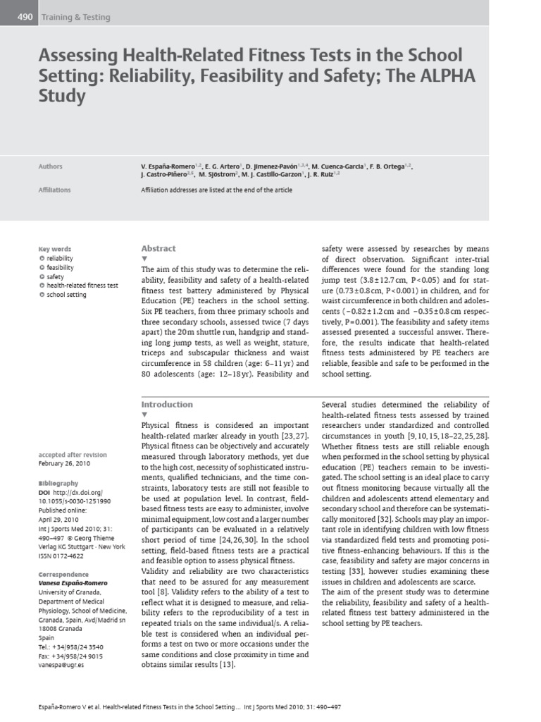 School Health Fitness Test Reliability | PDF | Evaluation Methods