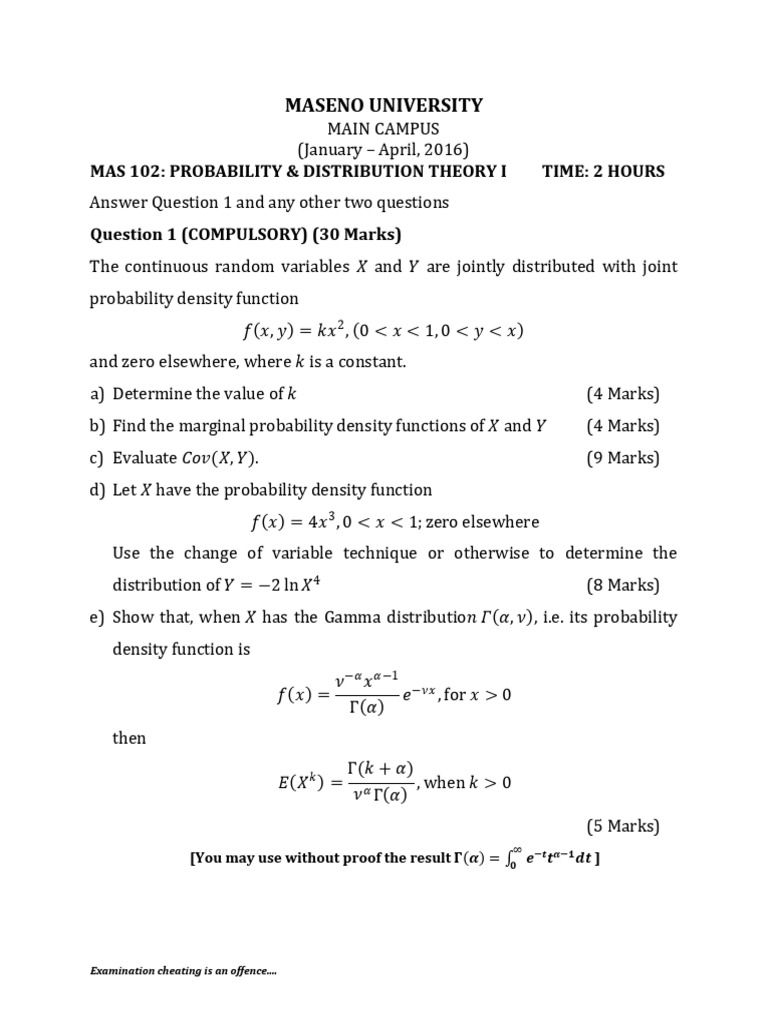 Probability & Distribution Theory Exam | PDF | Applied Mathematics ...