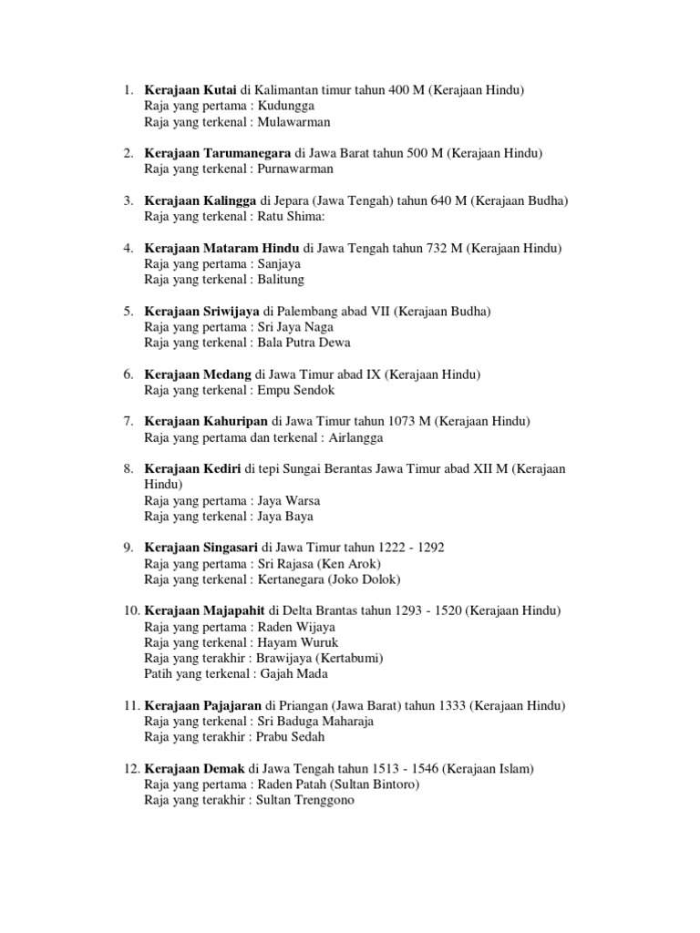 Nama Raja Terkenal Di Indonesia | PDF