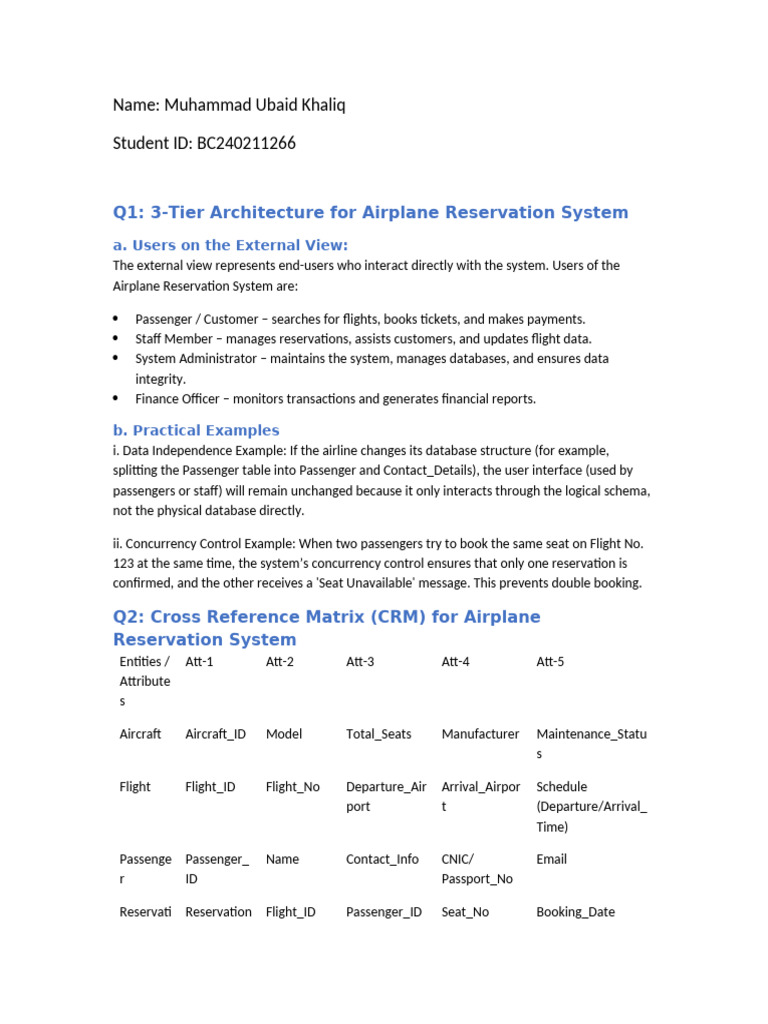 Airplane Reservation System Overview | PDF | Databases | Information ...