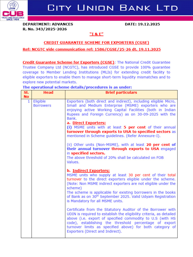 Credit Guarantee Scheme for Exporters | PDF | Loans | Interest