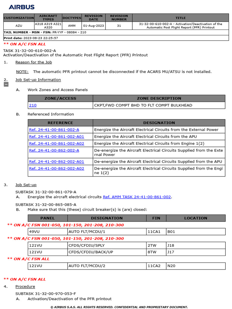 AMM 31-32-00-610-002-A - Activation_Deactivation of the Automatic Post ...
