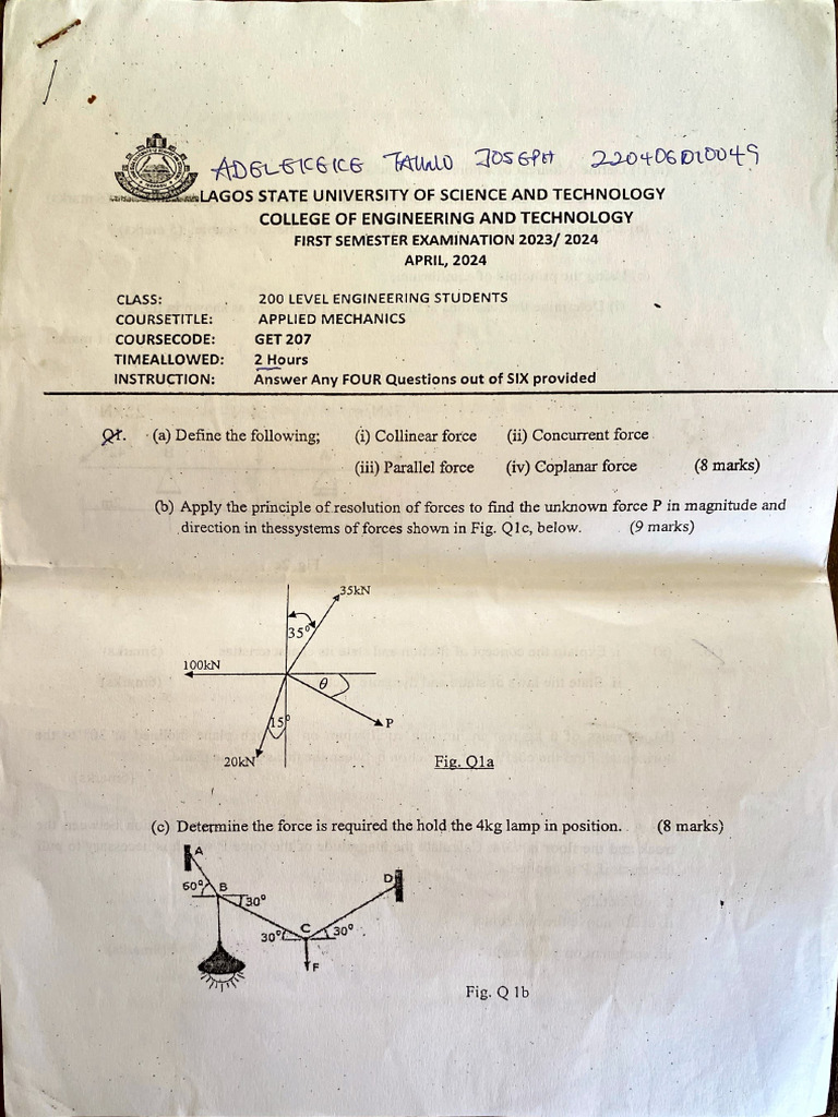 200l First Semester Past Questions | PDF