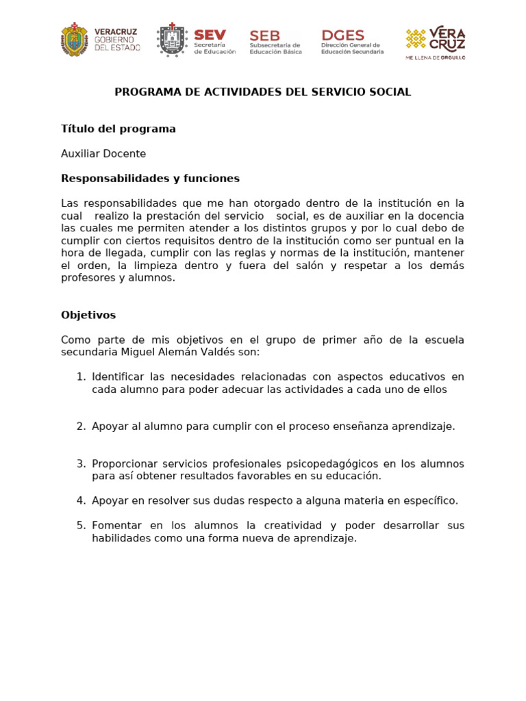 programa de actividades (LISTA) | PDF | Enseñando | Aprendizaje