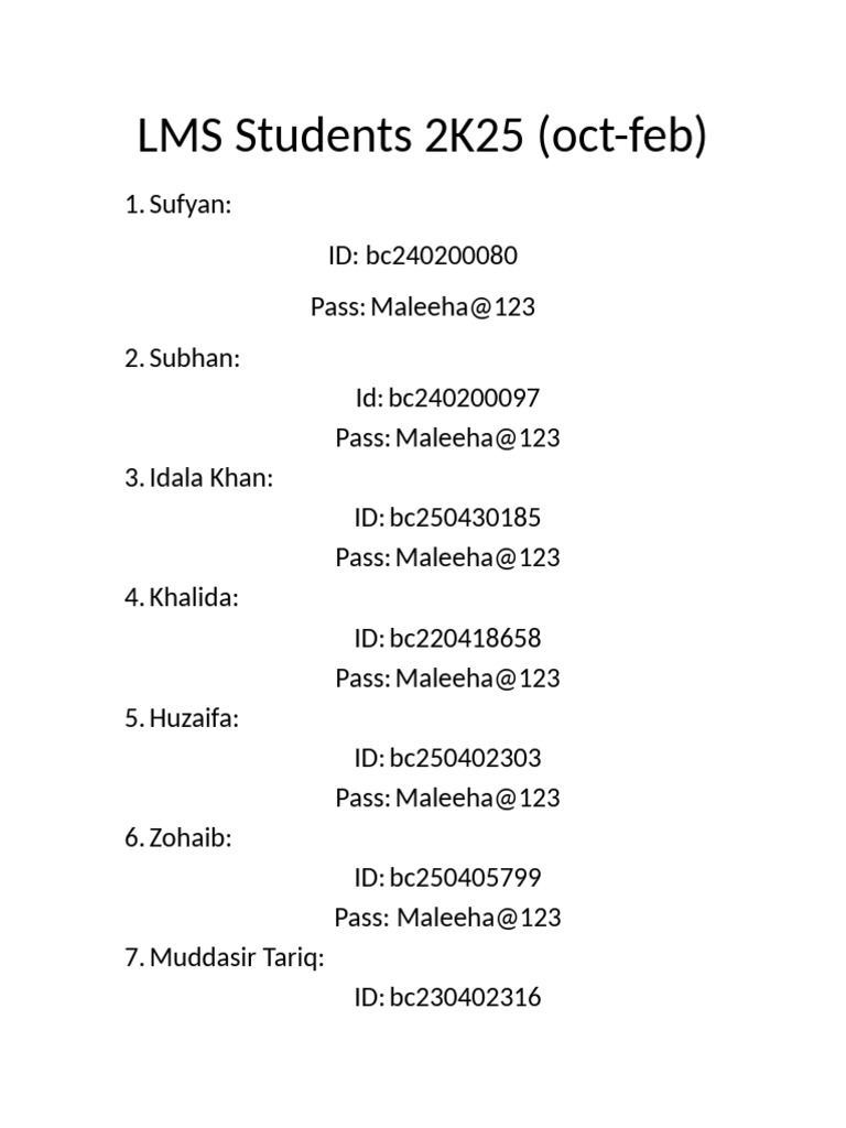 LMS Students 2K25 | PDF