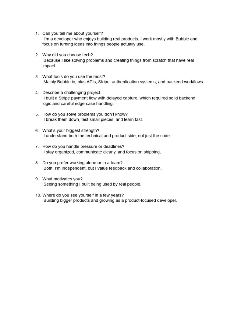 English CV Questions | PDF