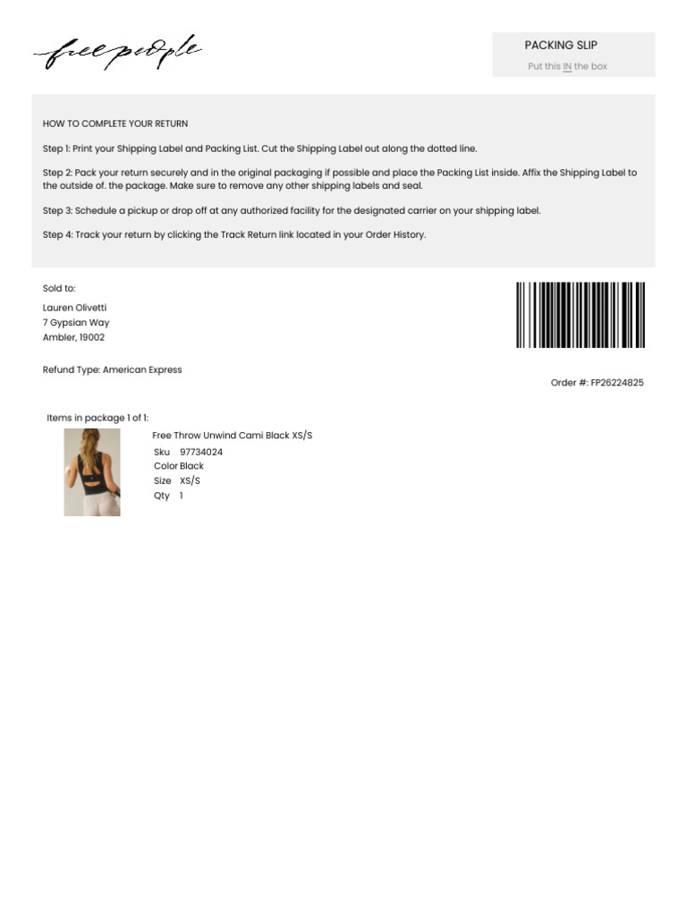 Return Instructions and Packing Slip | PDF