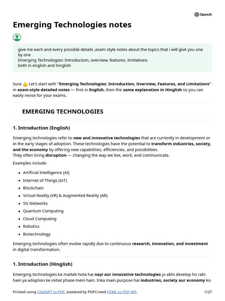 Emerging Technologies Overview and Notes | PDF | Virtual Reality ...