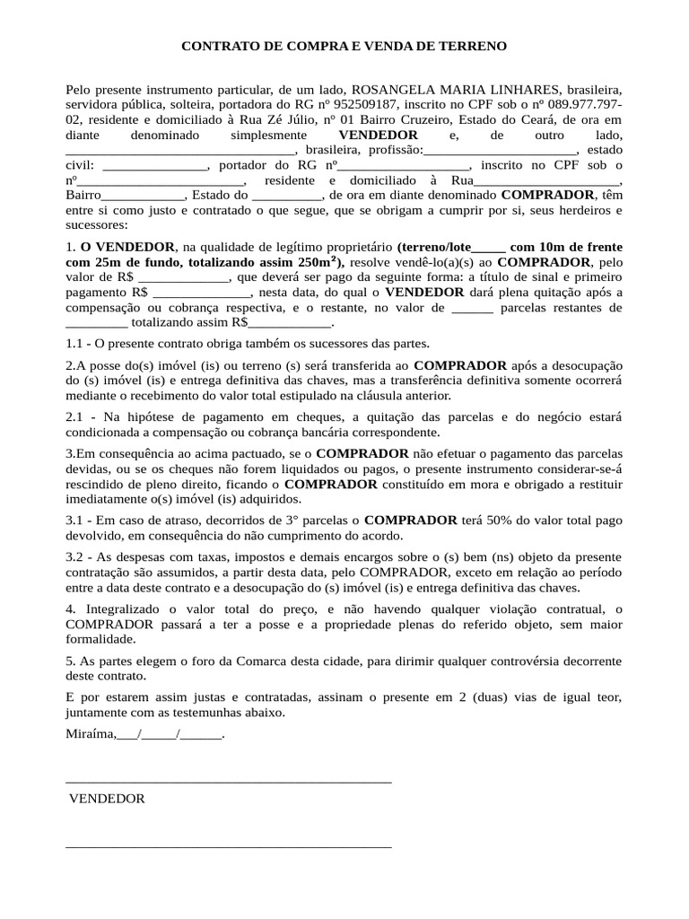 Contrato de Compra e Venda de Terreno | PDF