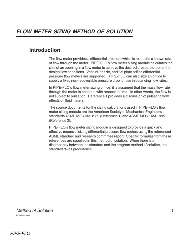 Flow Meter Sizing MOS PDF Flow Measurement Fluid Dynamics