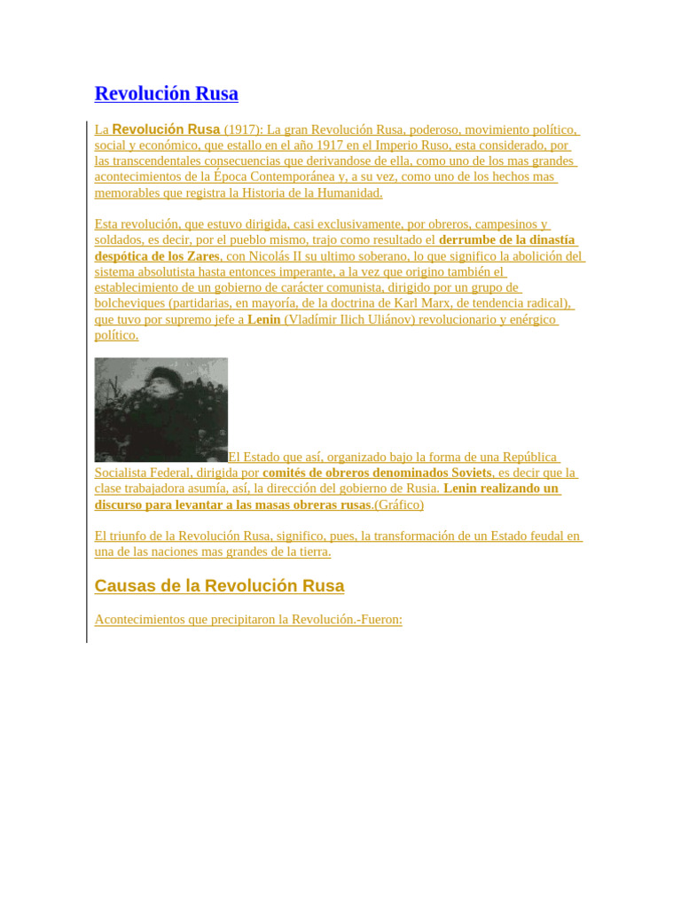 Causas y Etapas de la Revolución Rusa | PDF | revolución rusa ...