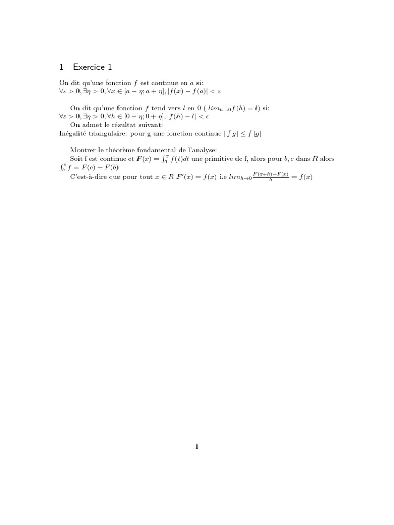 Théorème fondamental de l'analyse | PDF