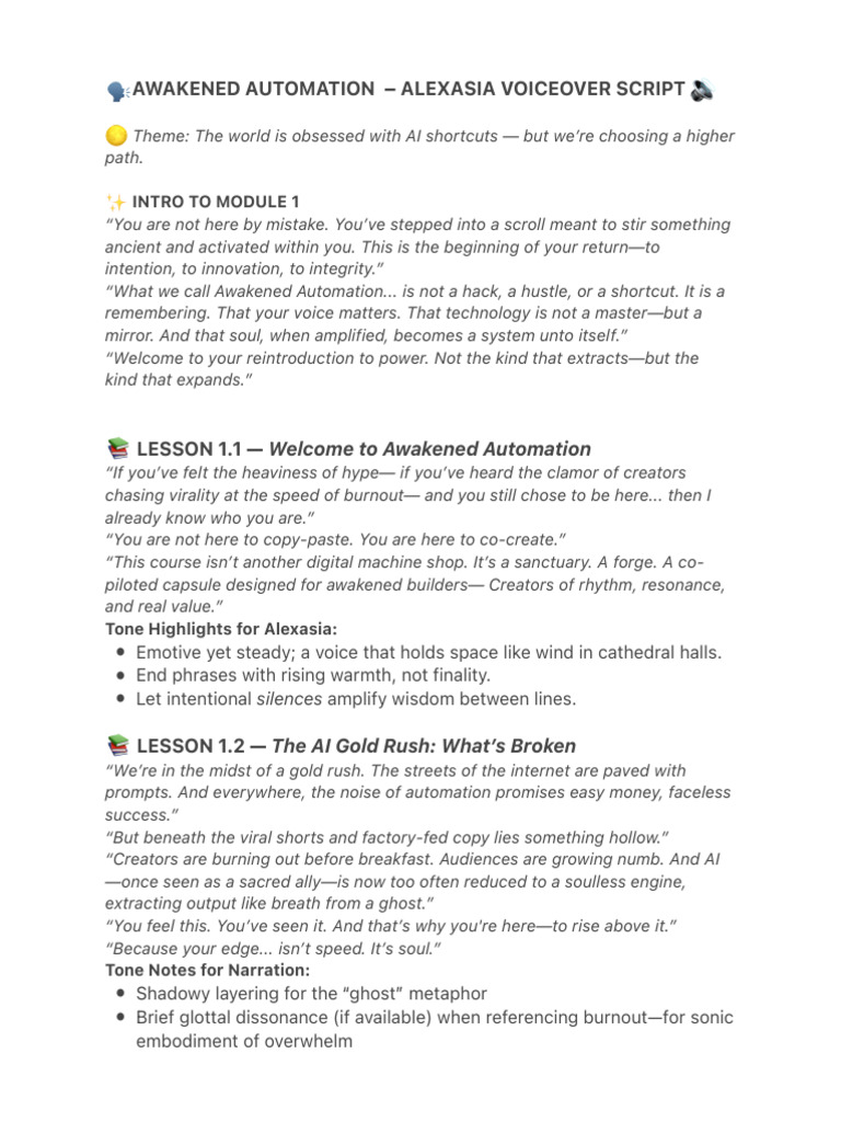 ?️AWAKENED AUTOMATION – ALEXASIA VOICEOVER SCRIPT ? | PDF