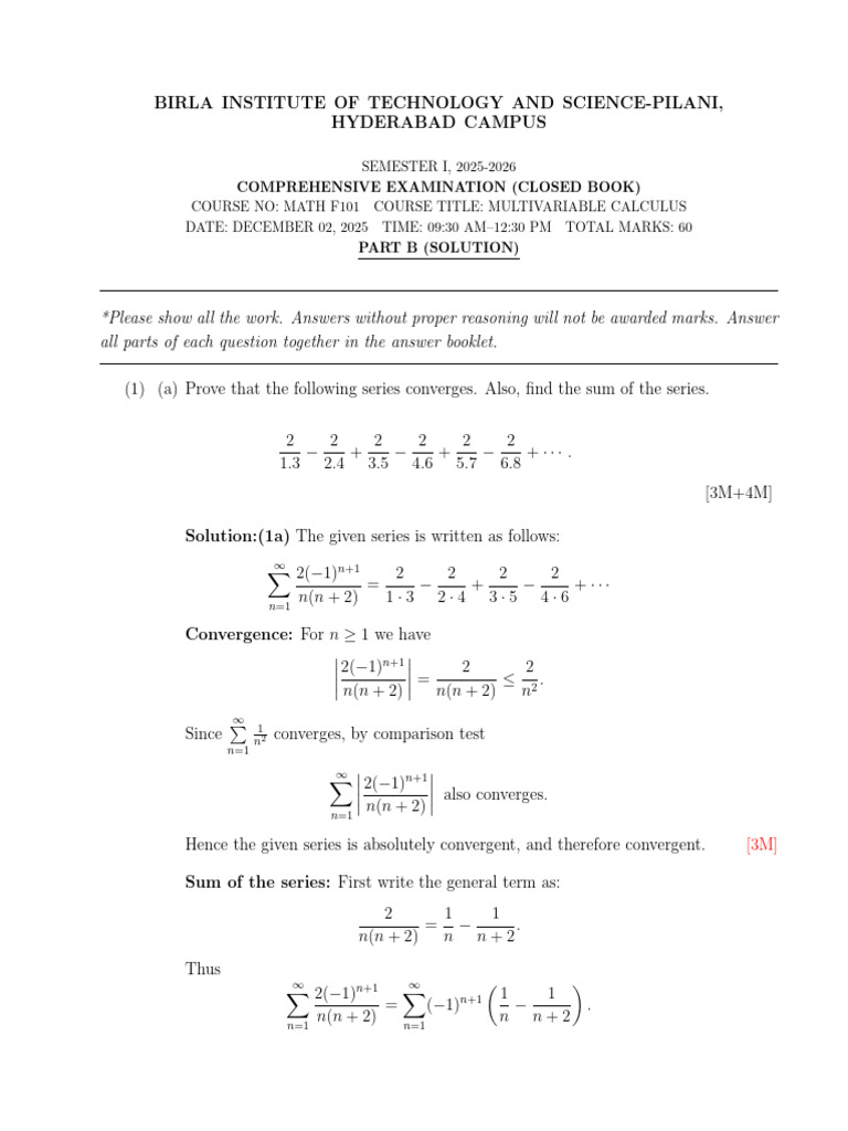 Multivariable Calculus Exam Solutions | PDF | Sphere | Geometry