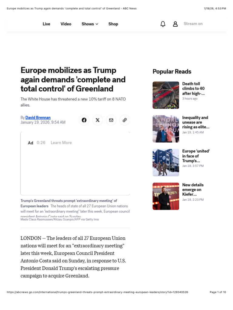 Trump’s Greenland Demands Spark EU Summit | PDF | Greenland | Nato