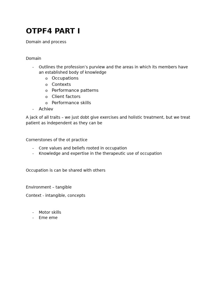 OTPF4 Part I: Occupational Therapy Overview | PDF