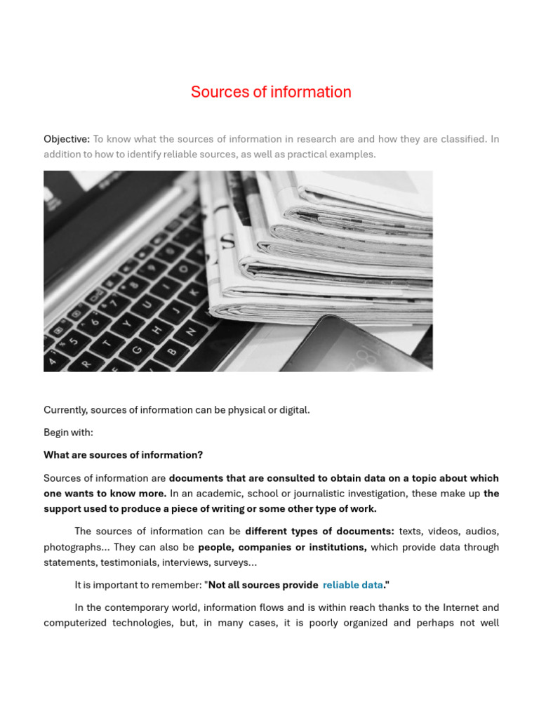 Understanding Information Sources in Research | PDF | Information | Data