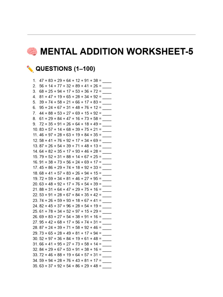 Vedic Maths Mental Addition and Completing the Whole 5,6 Worksheets | PDF