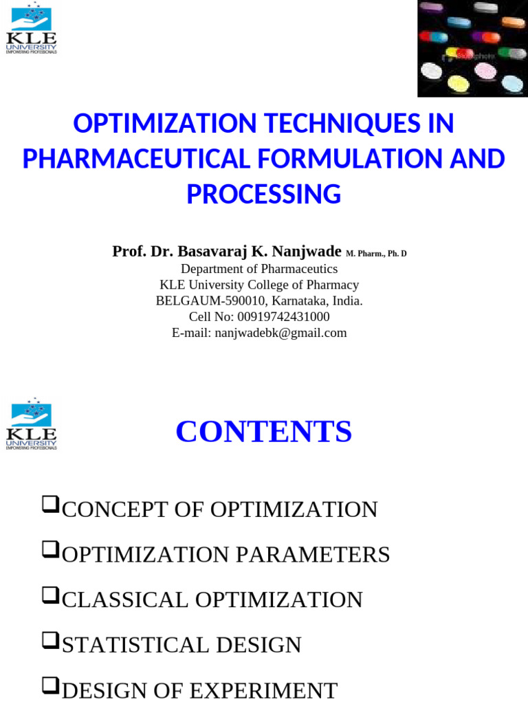 Pharmaceutical Formulation Optimization Techniques | PDF | Mathematical ...