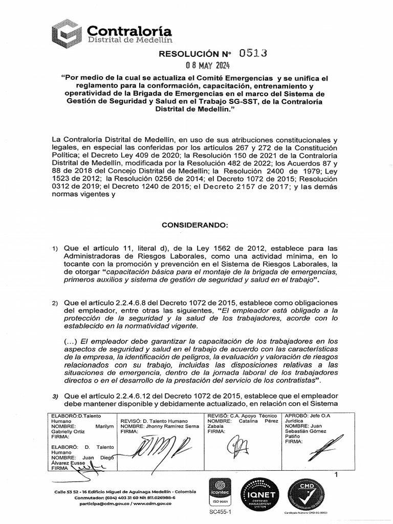 Resolución 0513 de 2024 Actualiza Comité Emergencia y Unifica ...