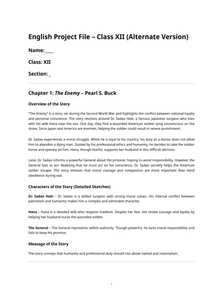 Class XII English Project Overview | PDF | Conscience | Social Psychology
