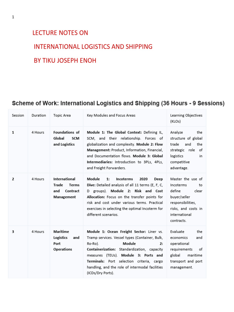 International Logistics Lecture Notes | PDF | Freight Transport ...