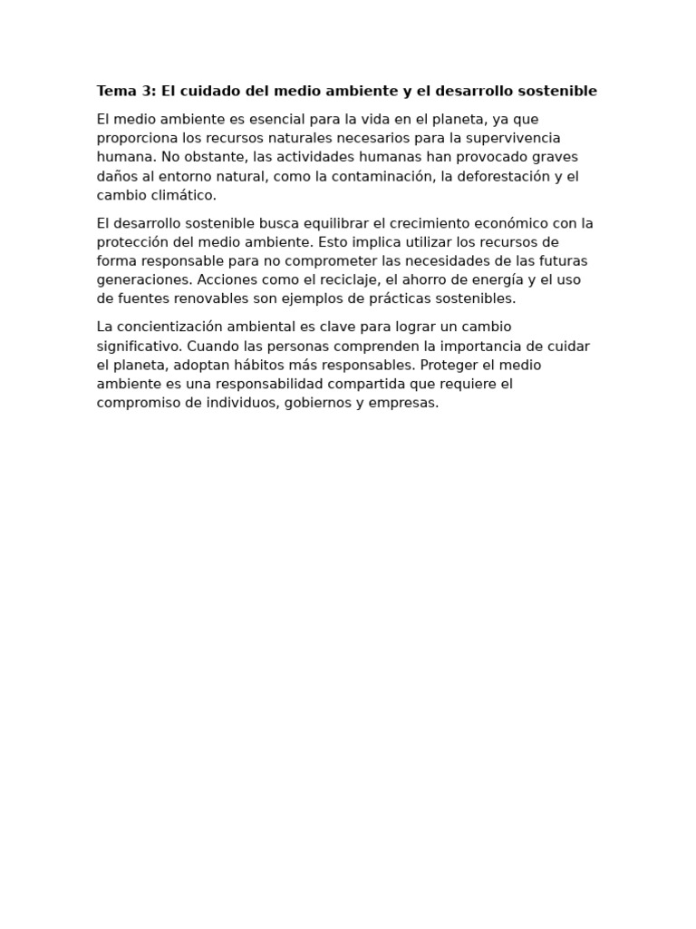 Cuidado del Medio Ambiente y Sostenibilidad | PDF