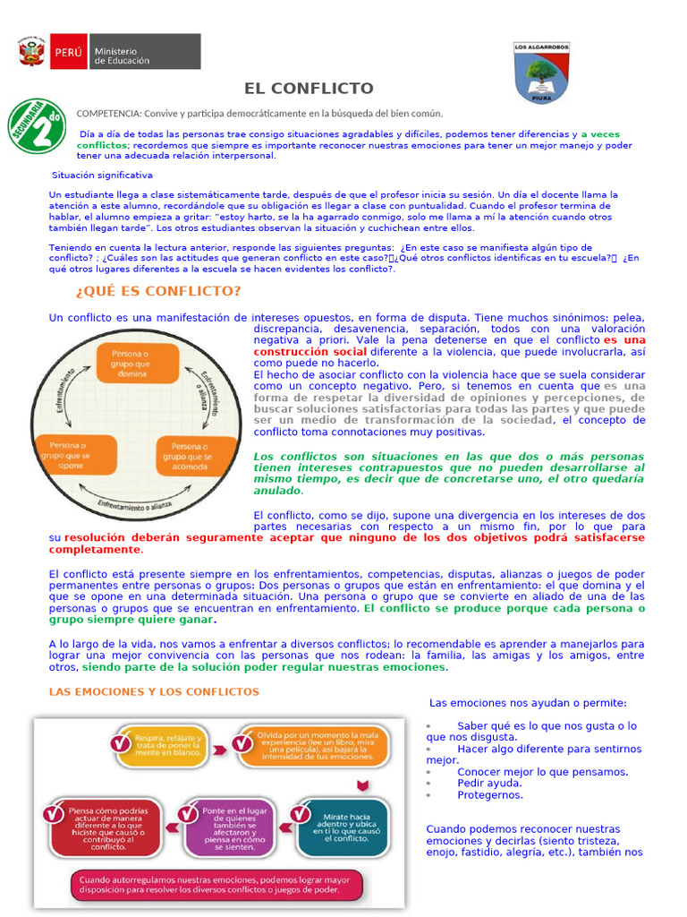 Manejo de Conflictos y Emociones | PDF | Conflicto (proceso) | Las ...