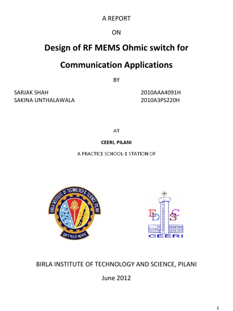 RF MEMS Ohmic Switch Design Report | PDF | Microelectromechanical ...
