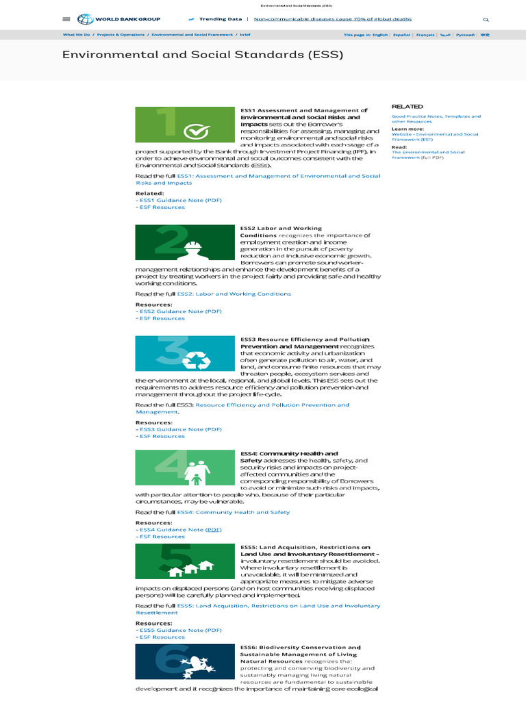 Environmental and Social Standards (ESS) | PDF