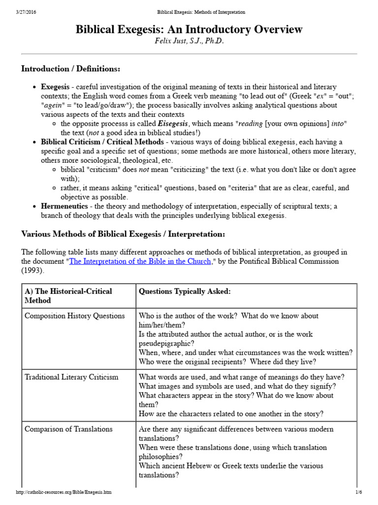 Biblical Exegesis Methods Overview | PDF | Biblical Criticism | Exegesis