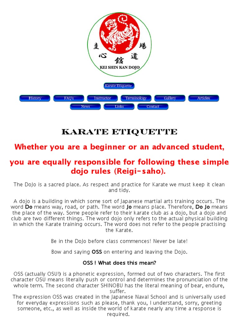Oss Karate Etiquette Pdf Karate East Asian Martial Arts