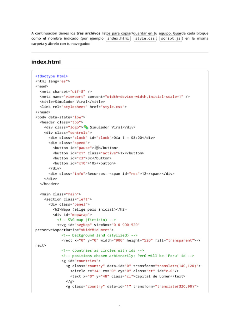 Simulador Viral: Mapa Interactivo HTML | PDF | Tipografía | Diseño