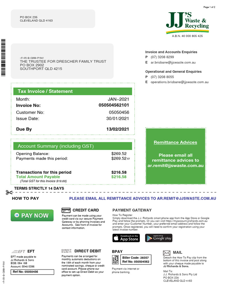 Inv 050504562101 JJRichards Waste & Recycle | PDF | Invoice | Payments