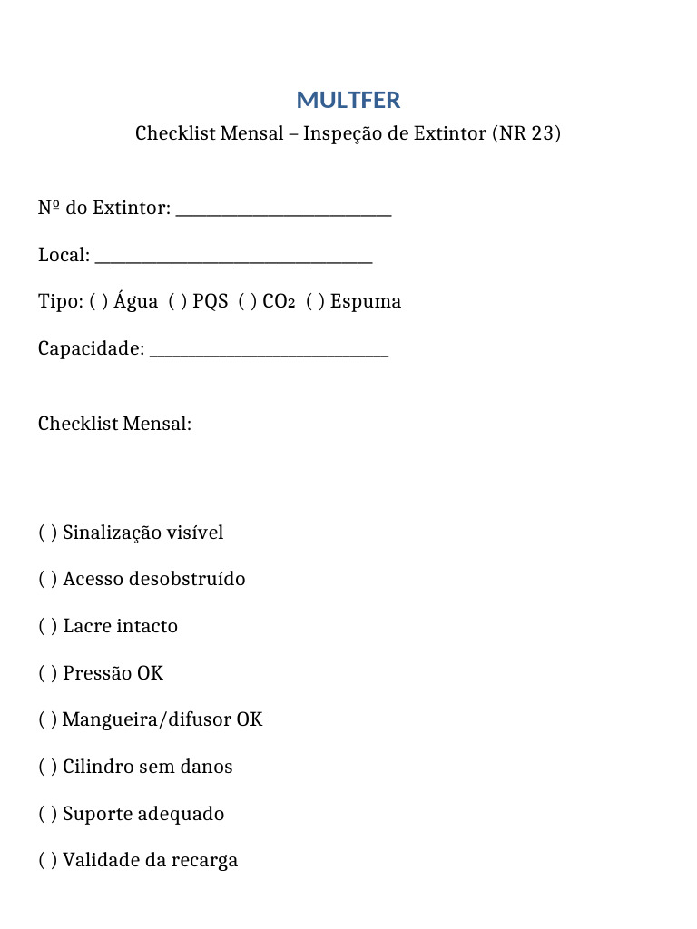 Checklist Mensal de Inspeção de Extintores | PDF