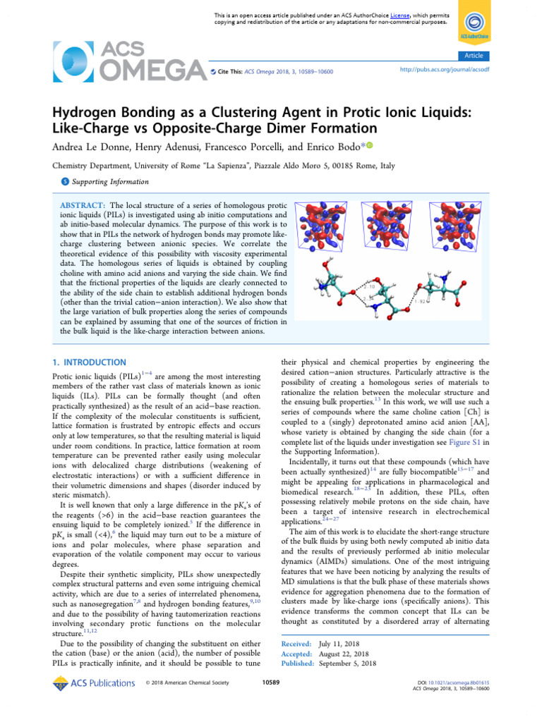 Hydrogen Bonding in Protic Ionic Liquids | PDF | Ion | Liquids