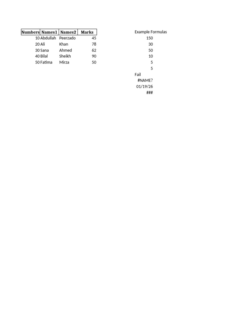Excel Basic Formulas Example | PDF