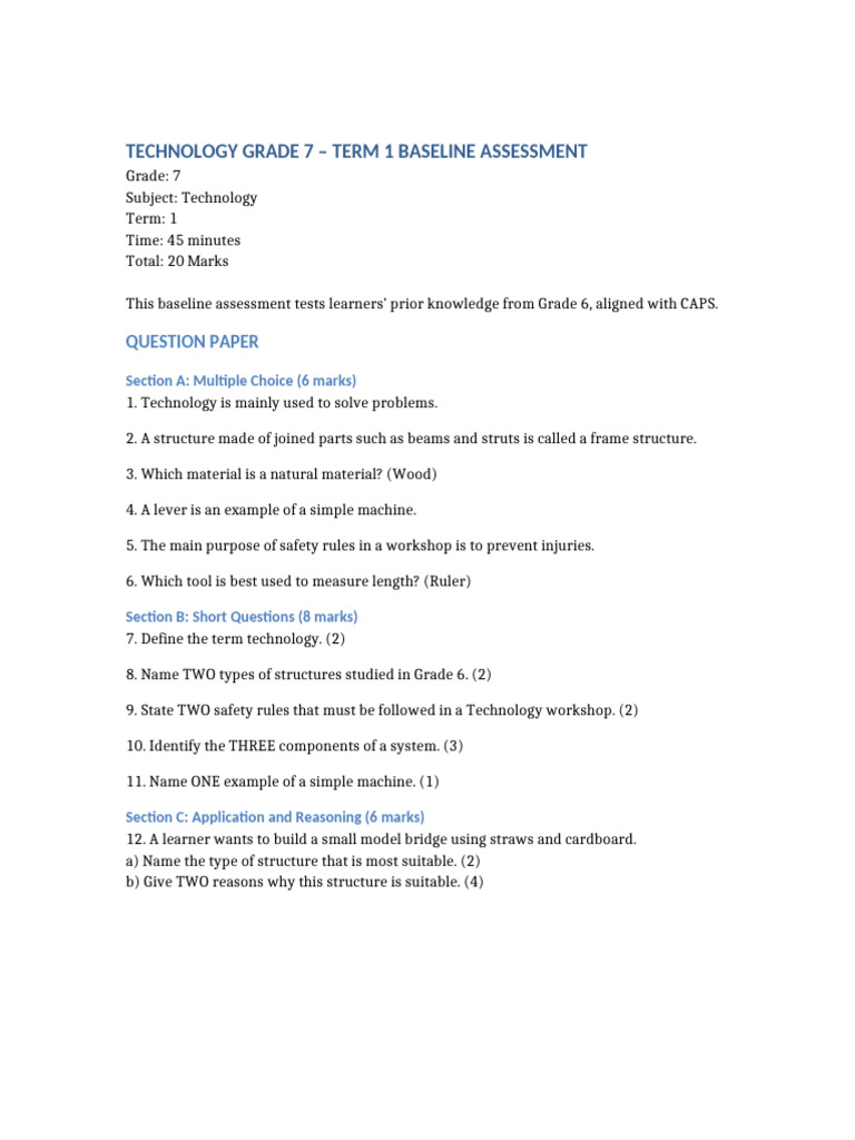 Grade 7 Technology Term 1 Assessment | PDF