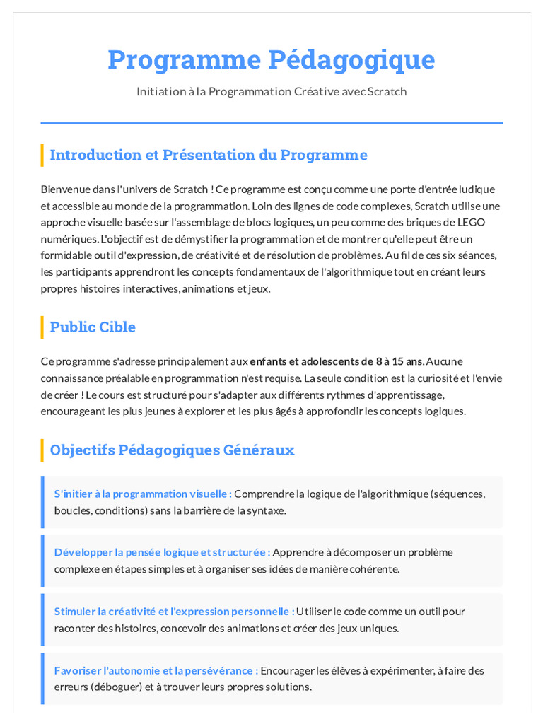 Initiation à la Programmation Scratch | PDF | Scratch (Langage de ...