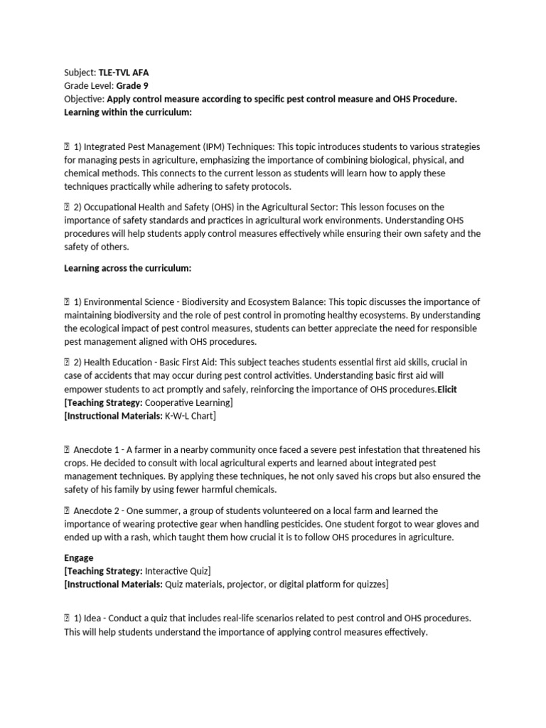 Pest Control & OHS for Grade 9 Students | PDF | Pest Control | Agriculture