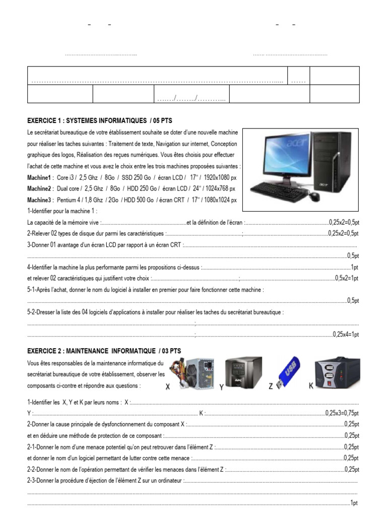 Exercice Informatique : Choix et Maintenance | PDF | Informatique ...