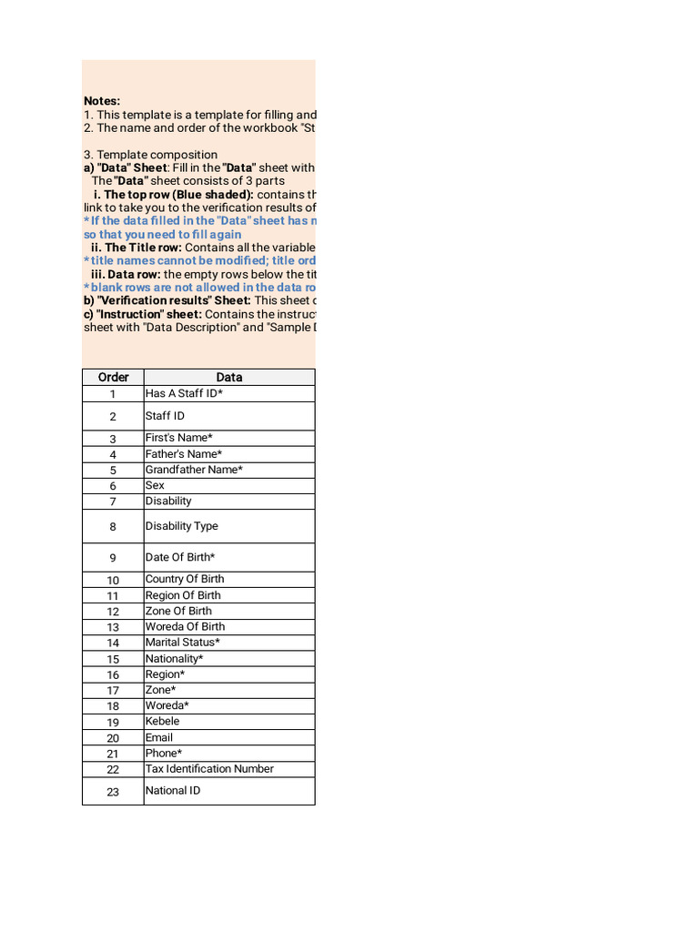 Visual Reference: Staff Basic Data Entry Template Pdf