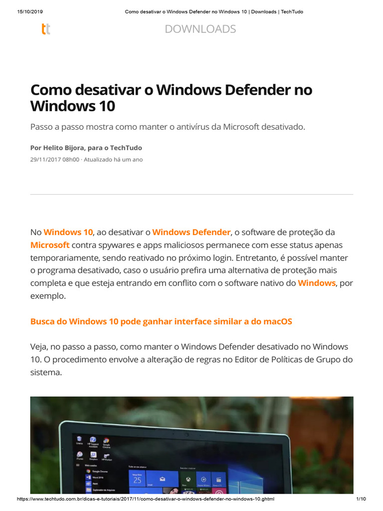 Desativar Windows Defender no 10 | PDF | Windows 10 | Microsoft Windows