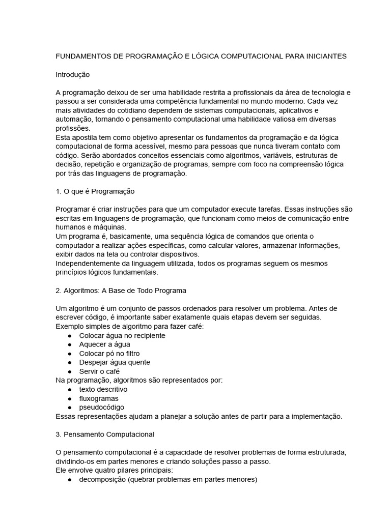 Fundamentos de Programação para Iniciantes | PDF | Algoritmos ...
