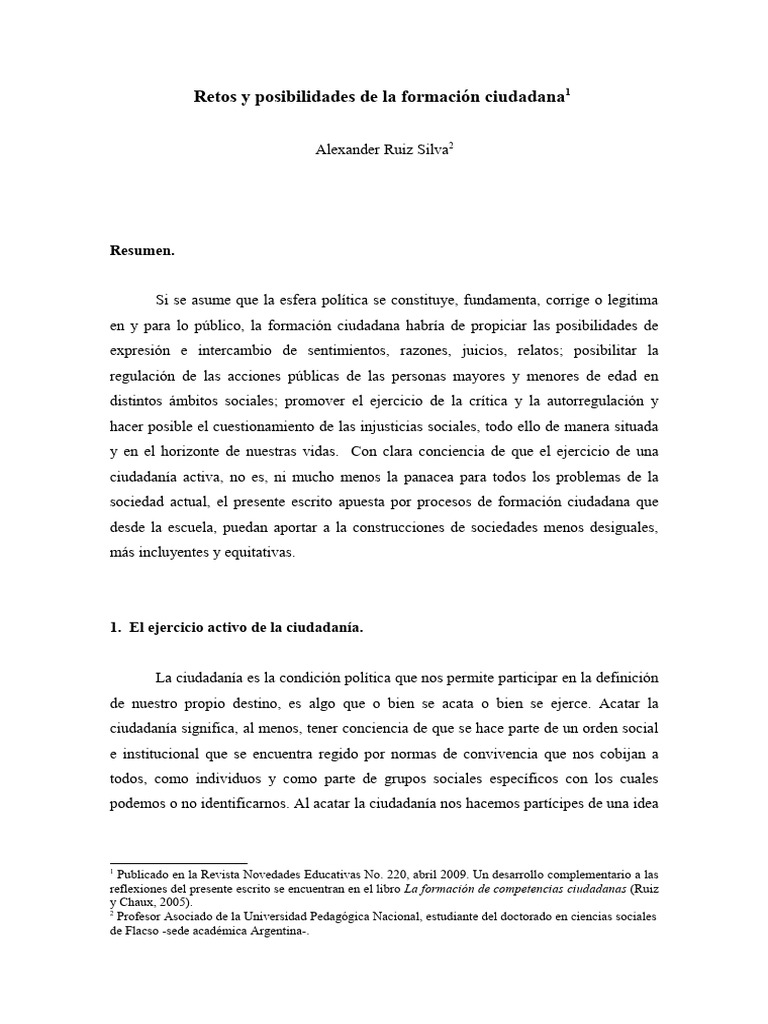 Retos de la Formación Ciudadana en Escuela | PDF | Ciudadanía | Democracia
