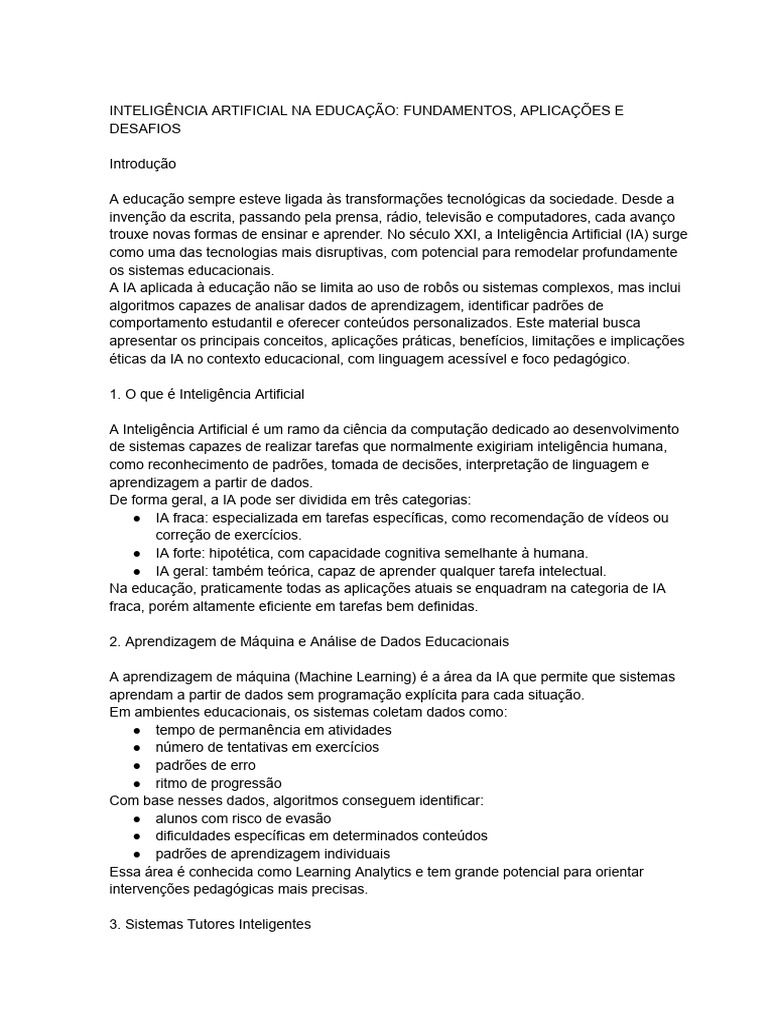 IA na Educação: Fundamentos e Desafios | PDF | Inteligência artificial ...