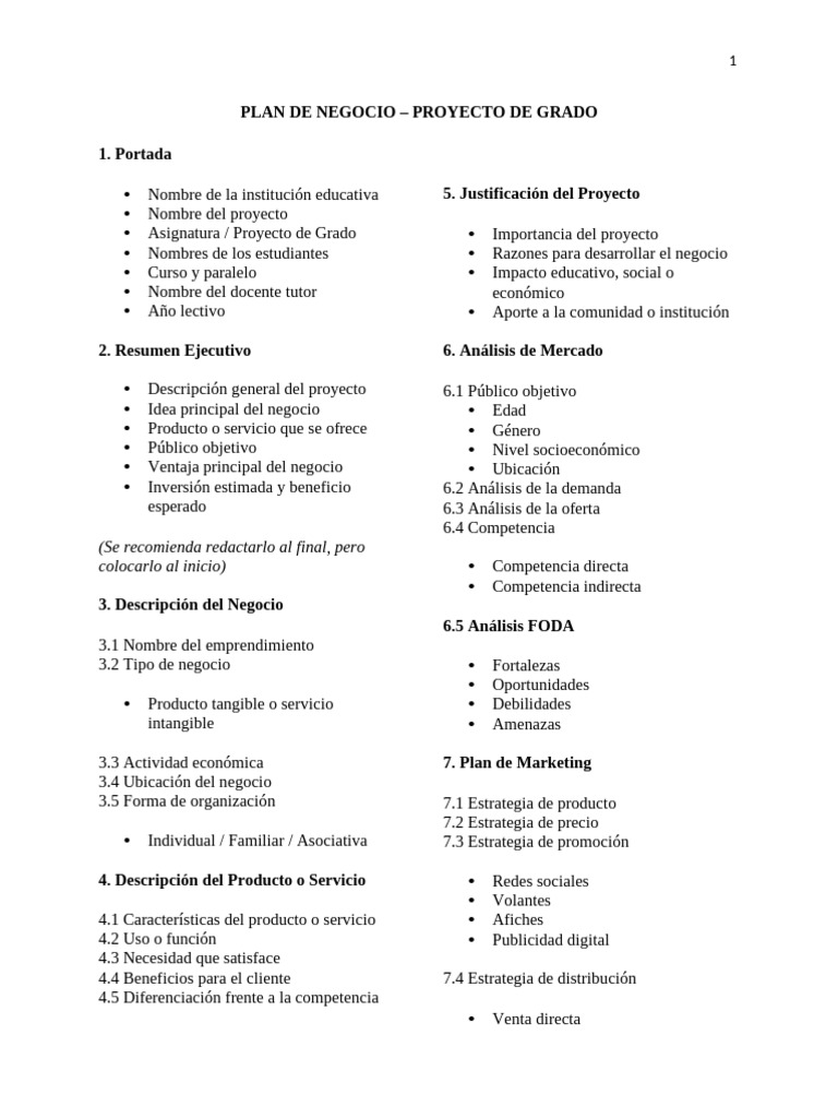 Plan de Negocio para Emprendimiento | PDF | Producto (Negocio) | Plan ...