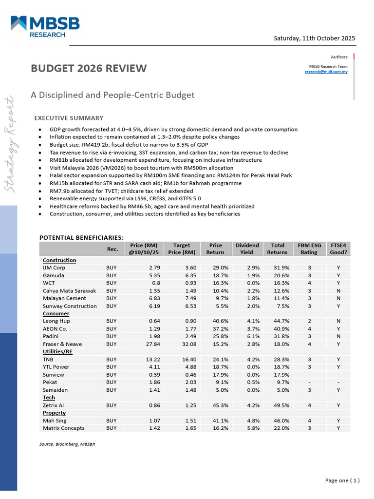 Malaysia Budget 2026 Economic Outlook | PDF | Cost Of Living ...