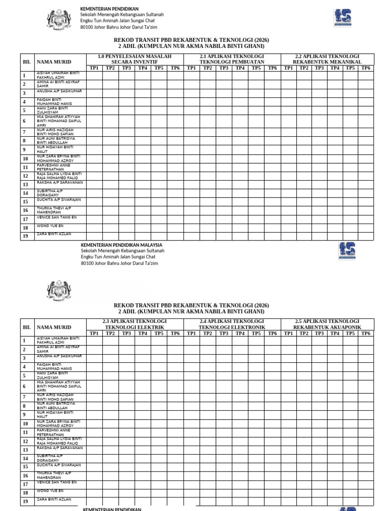 Rekod Transit PBD RBT 2 Adil (2026) | PDF